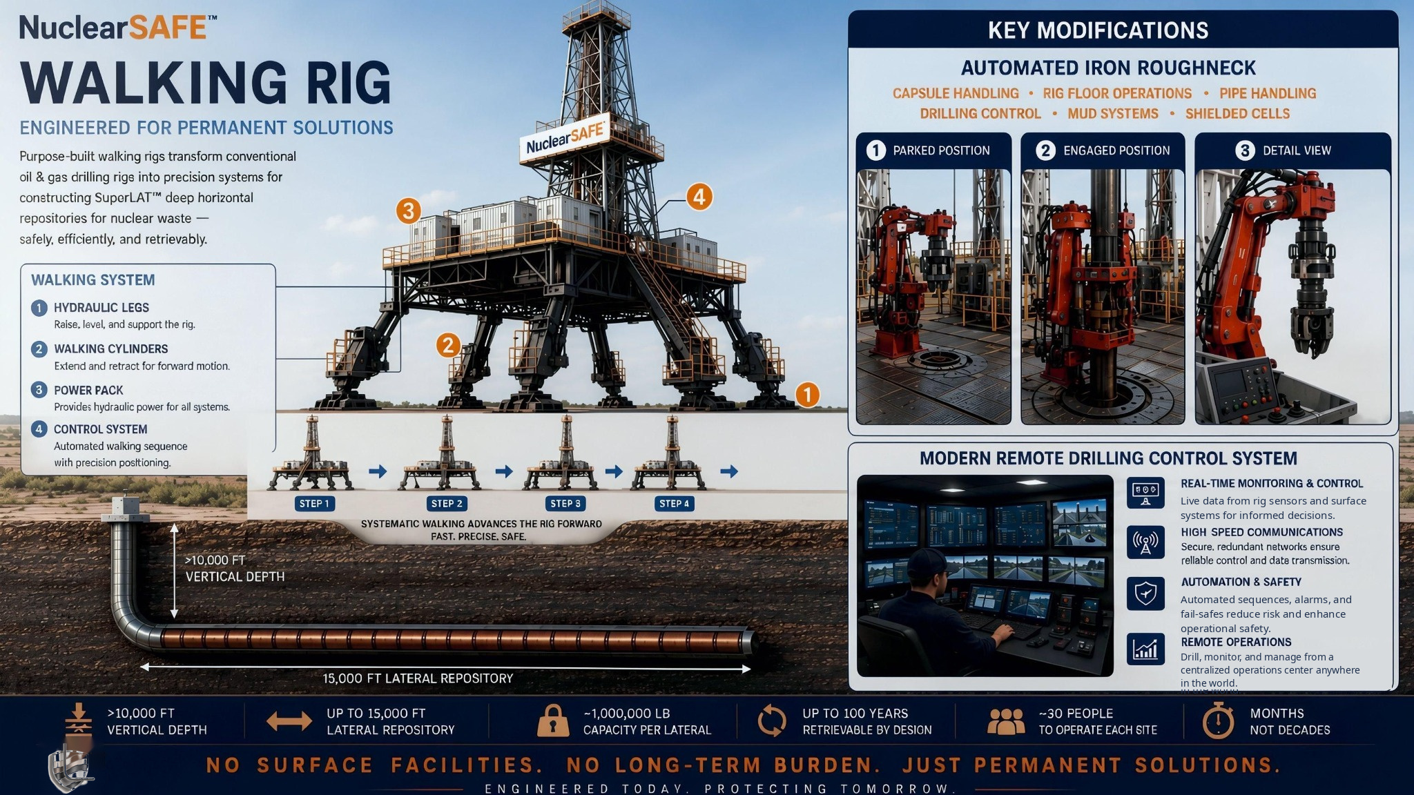 NuclearSAFE walking rig and automated drill-floor concept